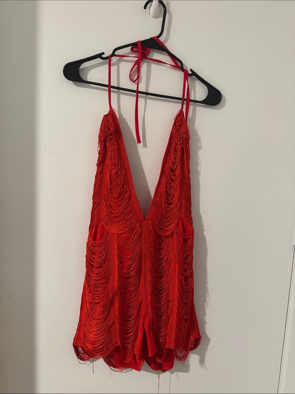 Red Fringe Halter Romper